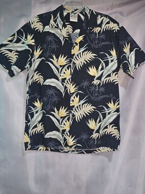 Vintage Hawaiian Togs Men's Size Large Black Tropical Bird of Paradise Hawaiian